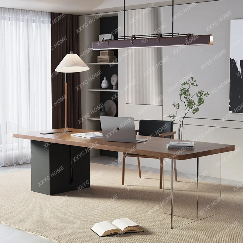 

LXSolid wood office acrylic transparent suspended boss table simple modern creative computer desk