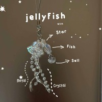 Stylish and fresh dream jellyfish mobile phone chain crystal clear marine life keychain curved metal pendant ins gift