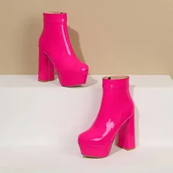 2025 Platform Boots High Heels Patent Leather Women's Ankle Boots Shoes Female Comfortable Short Booties Bota Feminina