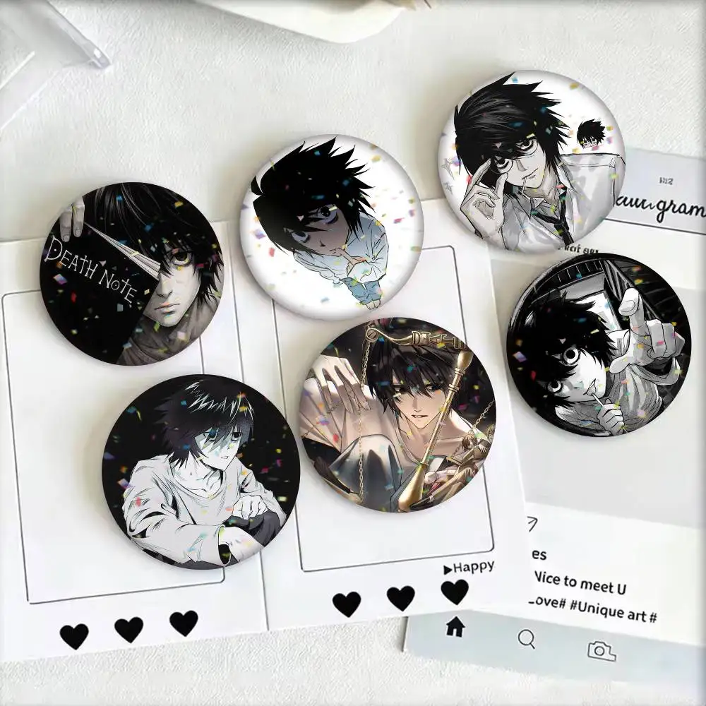 D-Death Note L  25 32 44 58 75mm Badges Personalized Round Brooches Pins Accessory Gift