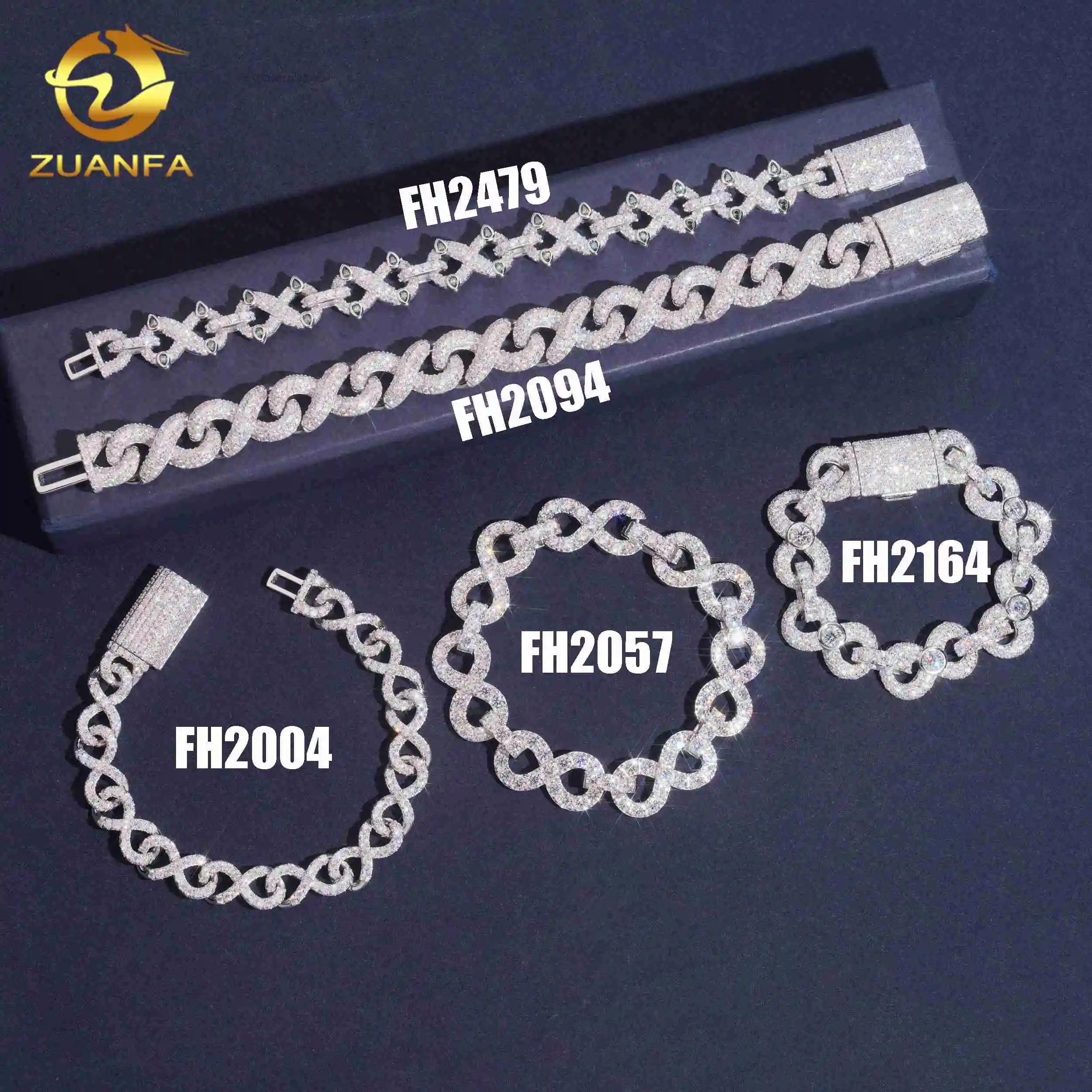 Infinity Cuban Bracelet Pass Diamond Test VVS Moissanite 925 Sterling Silver Gold Plated Iced Out Hip Hop Linked Men Bracelet，