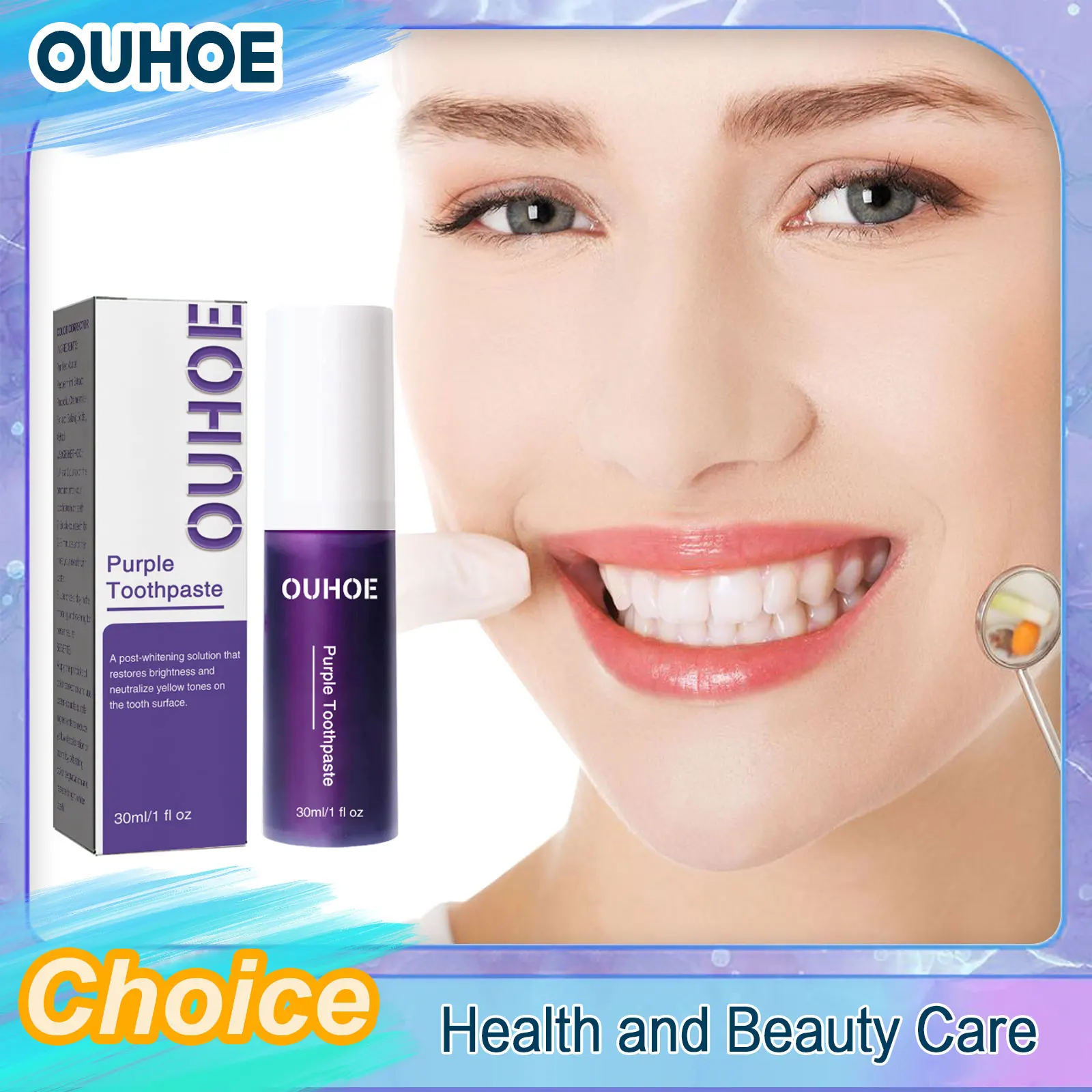 

Purple Colour Corrector Toothpaste Reduce Yellowing Plaque Stain Removal Brighten Cleaning Fresh Breath Oral Hygiene Enamel Care