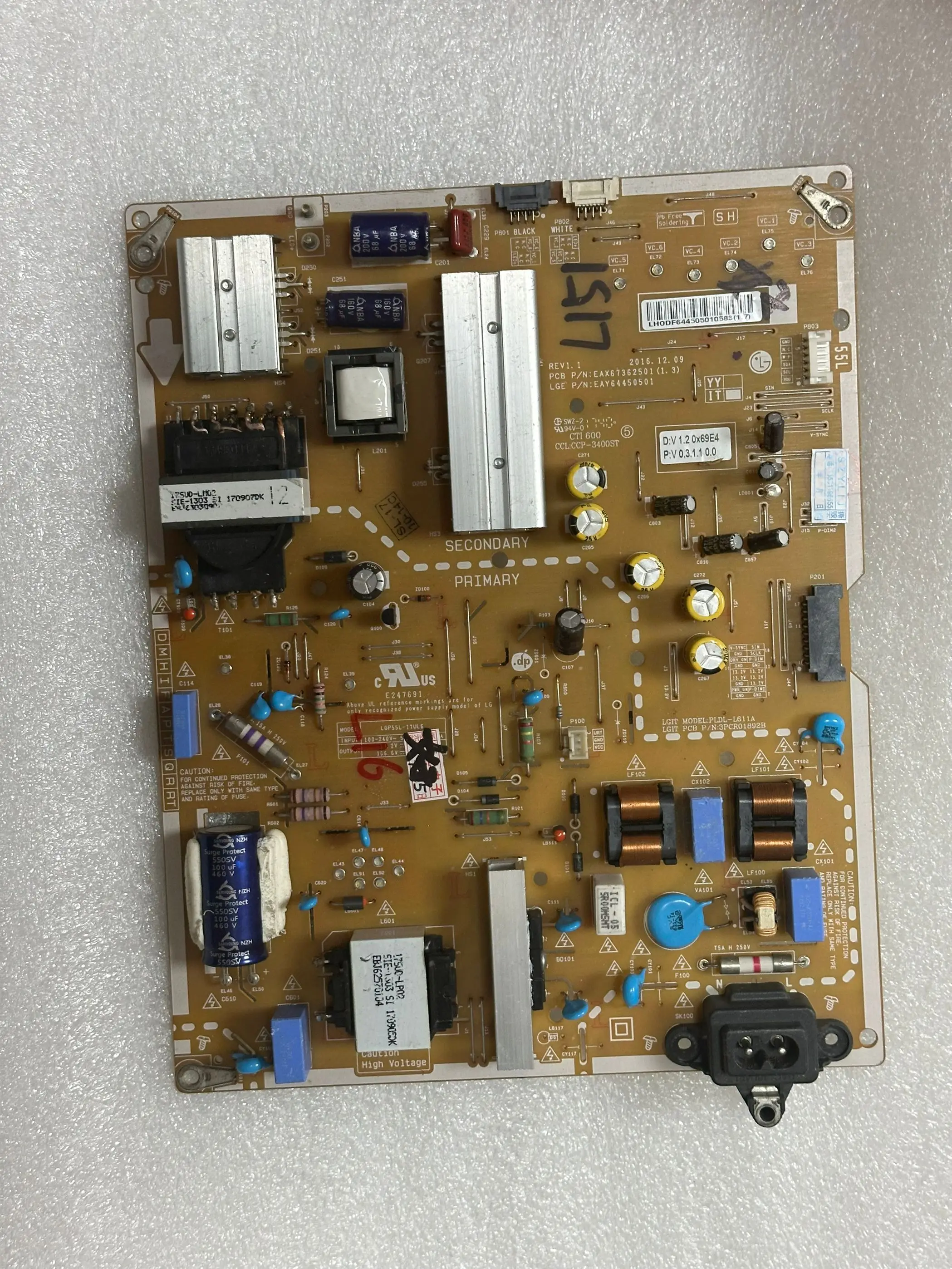 

Оригинальная плата питания ЖК-телевизора 55UJ6500-CB EAX67362501 EAY64450501 LGP55L-17UL6