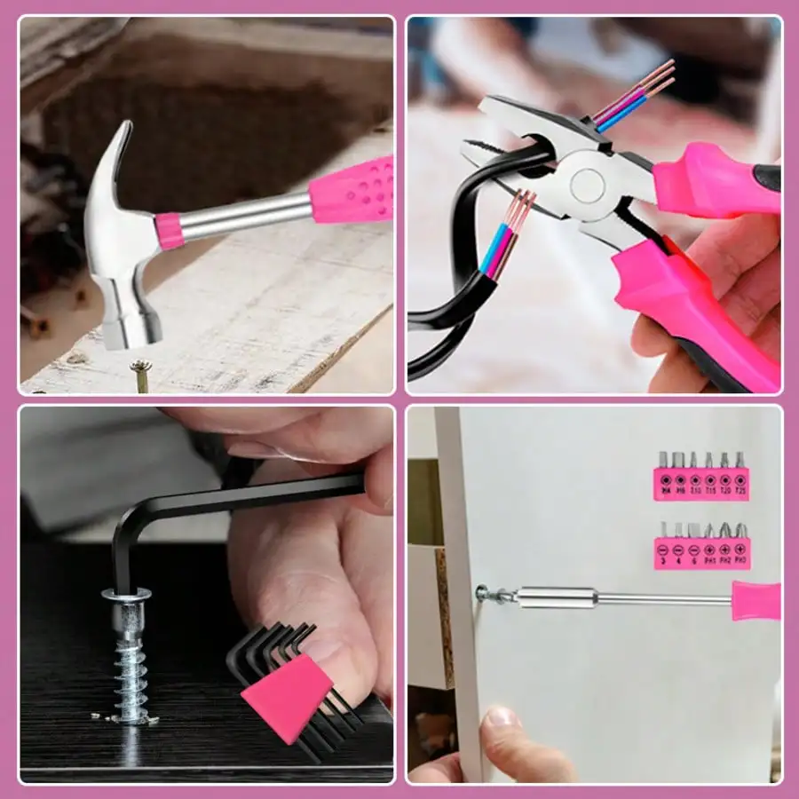 مجموعة أدوات بلاستيكية من سبائك الوردي مكونة من 24/46 قطعة للصيانة اليومية للمنزل #6