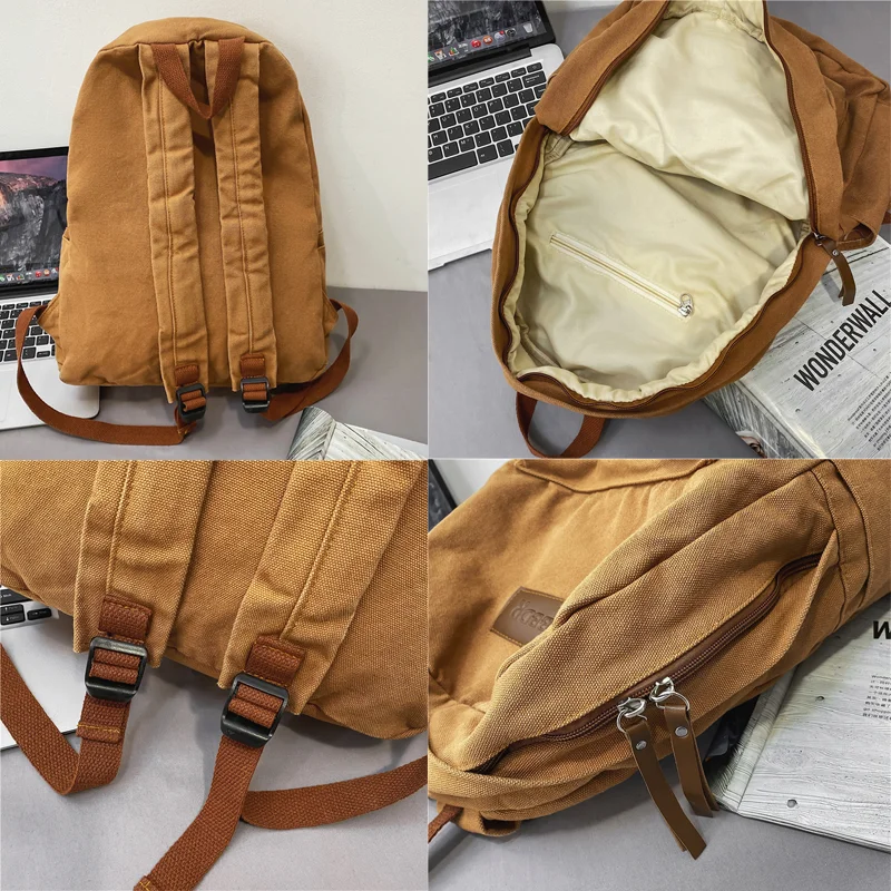 New Ins Cool Girl Boy Canvas Green Laptop Student Bag Fashion Couples Style College Bag Female Backpack Male Travel Backpack