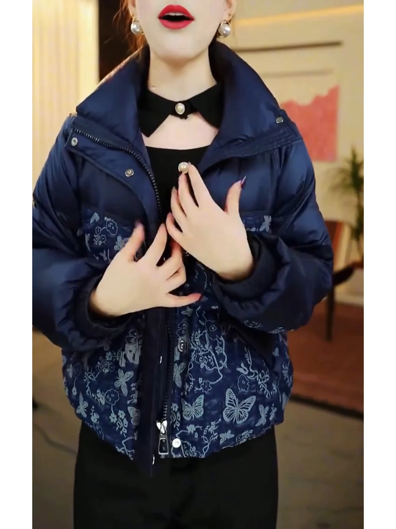 

Thiened Cotton Jaet Women's New Chinese Sle Printed Sandwich Warmth Bread Sle ort Outerwear Faionable mat