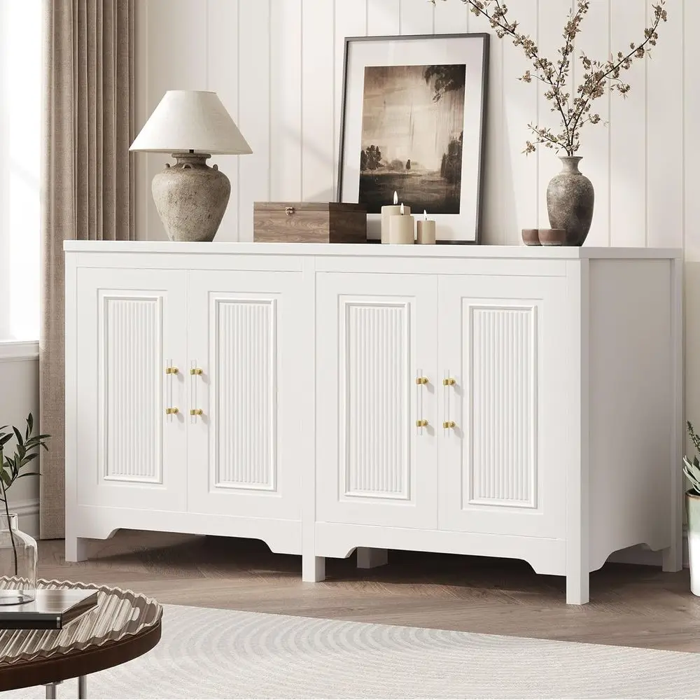 

55 Storage Sideboard with Adjustable Shelves, Espresso Door Design, Suitable for Coffee Bar or Dining Area, White