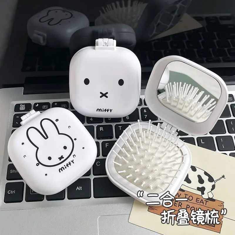 Cute Miffy Rabbit Folding Airbag Comb with Mirror 2-in-1 Student Cartoon Mini Compact Portable Air Cushion Comb
