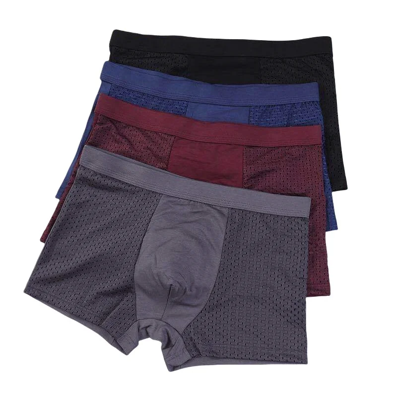 

3PCS Men's Summer Ice Silk Mesh Underwear Sexy Mid Waist Breathable Boxers Flat Corner Underpants Sports Antibacterial Shorts