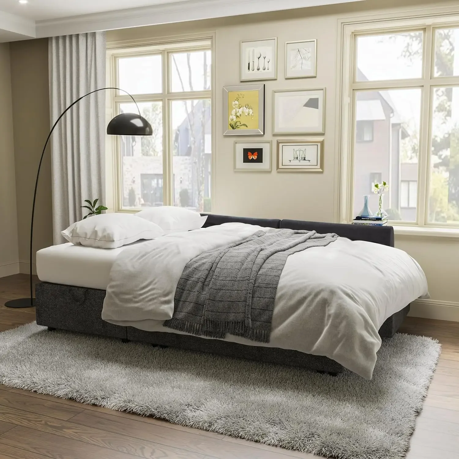 Sofá-cama, sofá-cama 2 em 1 sofá-cama removível com espreguiçadeira de armazenamento para sala de estar, sofá-cama com cama removível, linha cinza