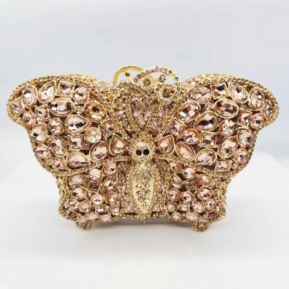 

Butterfly Crystal Bag Champagne/Gold/Green Rhinestone Evening Clutch Purse Party Dinner Diamond Handbags Stone Wedding Clutches