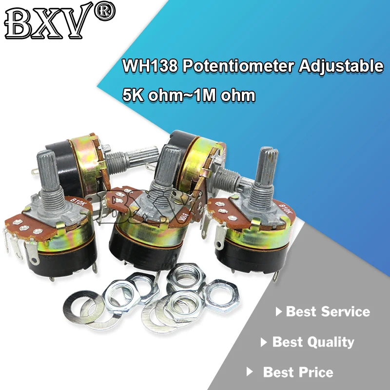 2PCS WH138 Potentiometer Adjustable Resistance Speed Regulator With Switch WH138-1 B5K B10K B20K B50K B100K B250K B500K 10K 100K
