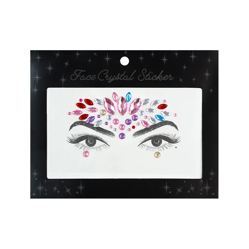 ملصقات وجه من الراتنج البيئي ملونة من حجر الراين، ملصقات ذاتية اللصق لامعة للجسم لحفلات المهرجانات، تبادل لاطلاق النار، سهلة الإزالة