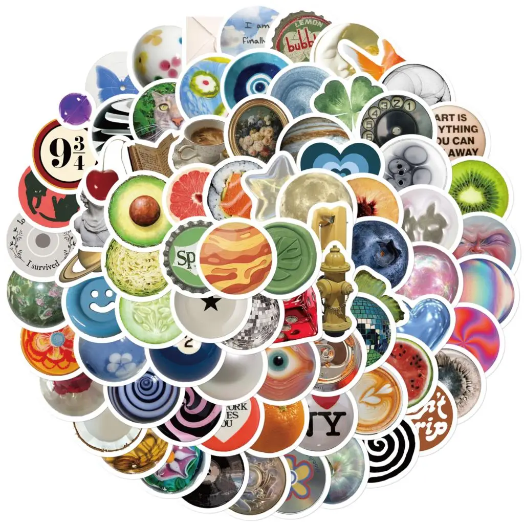 100PCS Retro Circular Small Items Stickers Decoration DIY Phone Notebook Suitcase Laptop Fridge Wall Graffiti Sticker