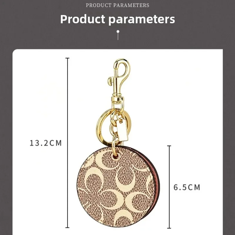 Signature Canvas Mirror Bag Charm Keychain Pink Leather Compact Hidden Mirror for Quick Makeup Touch Up Stylish Daily Accessory image 6