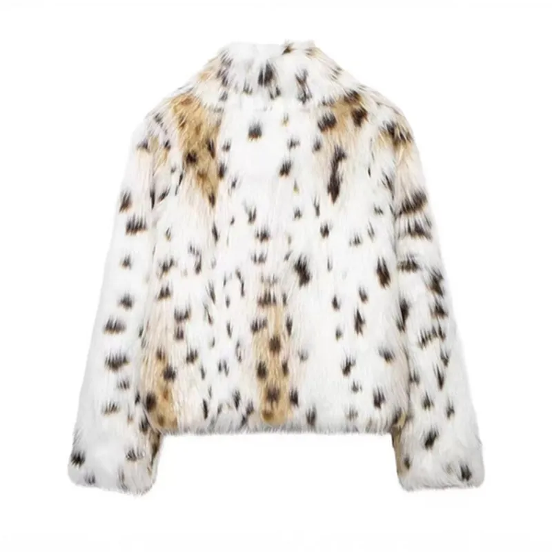 Faux Fox Fur Coats for Women,Europe and America Jackets,Leopard Print Overcoat,Female Clothes,New,Autumn and Winter