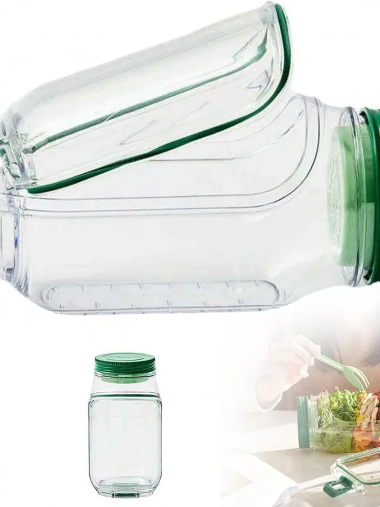 Contenedor de almacenamiento de cocina con cápsula de ensalada de plástico portátil creativo, ensaladera portátil, caja de almacenamiento de alimentos, organizador para el hogar