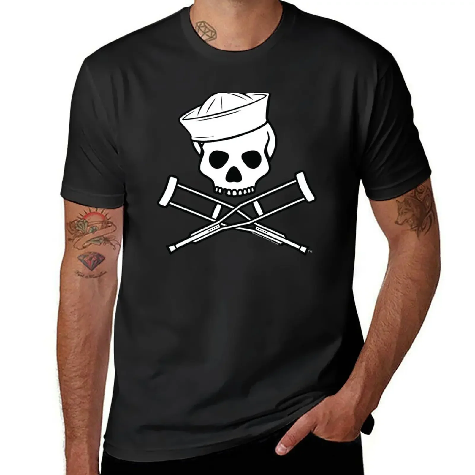 Jackass Sailor Skull And Crutches Logo T-Shirt boys animal print designer shirts korean fashion mens graphic t-shirts