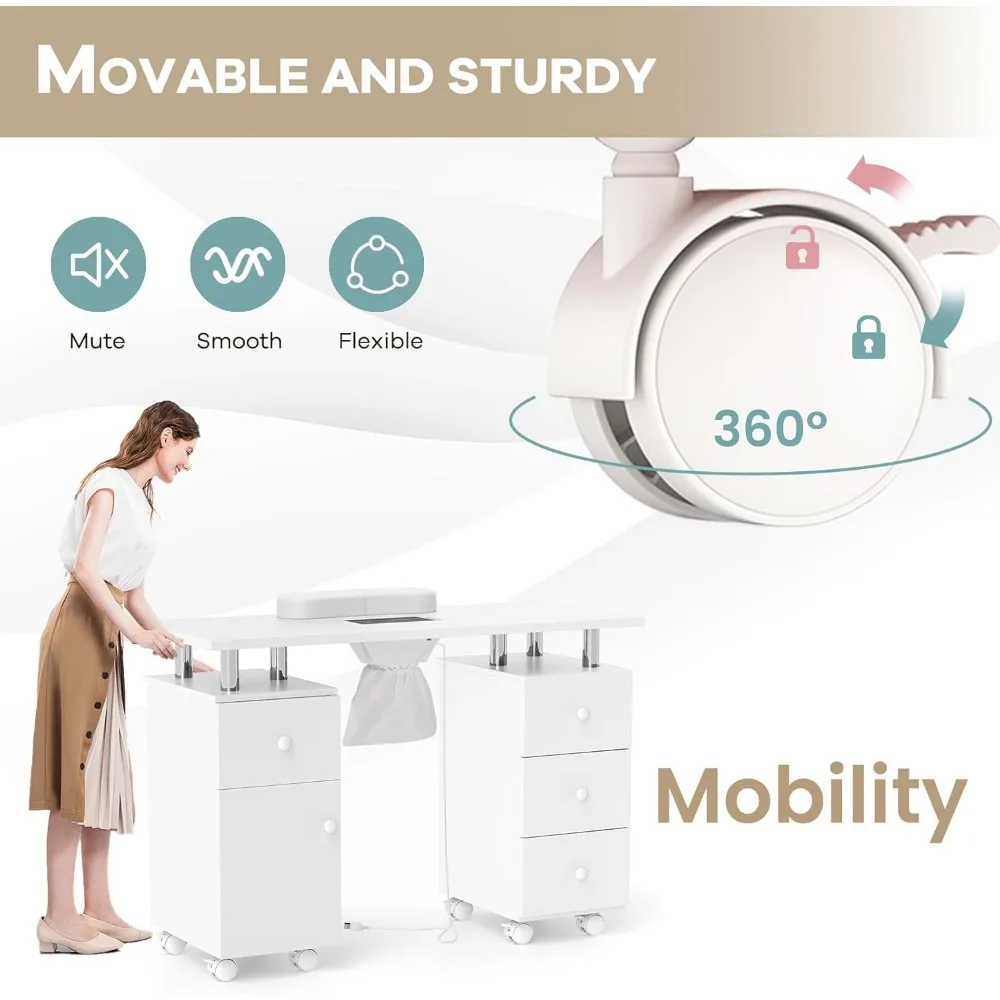 مكتب فني الأظافر الكل في واحد مع مجمع الغبار الكهربائي ووسادة ناعمة وميزات الهاتف المحمول لمحطات مانيكير الصالونات #3