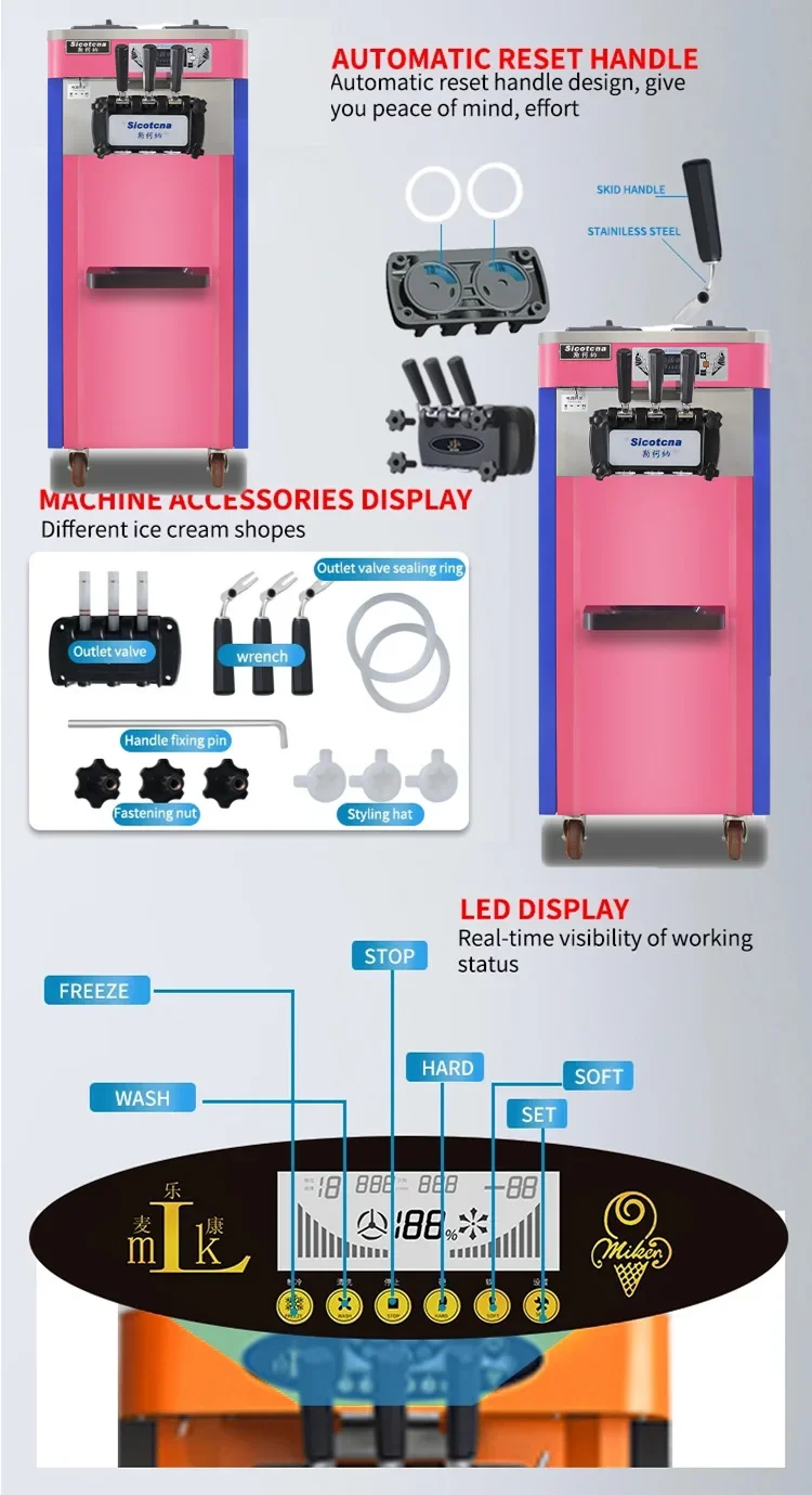 

-Ice Cream Machine Makes 3 Flavors Ice Cream Cone Machine Automatic Easy To Operate CE Certificate Ice Cream Machine