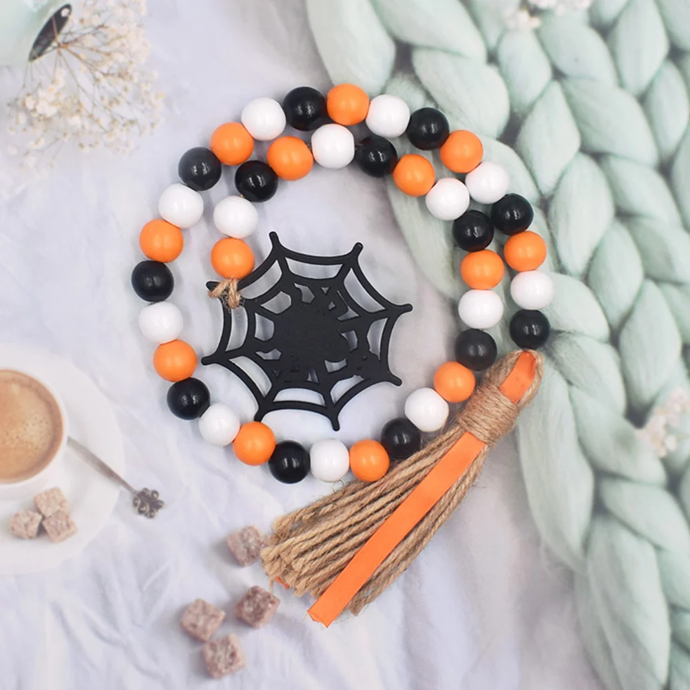 2 uds guirnalda de cuentas de borlas de Halloween decoración de madera decoración colgante ventana 16X8X78CM colgante decorativo con cuentas