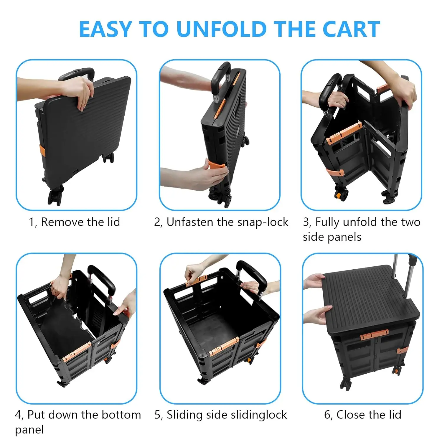 BY06 Foldable Multi-Function Cart Folding Portable Rolling Trolley Shopping Wheel Box with Cover Wear-Resistant Noiseless 360°