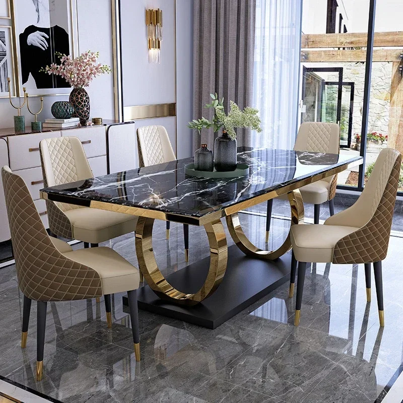 -Modern luxury nordic rectangular marble dining tables 4 6 8 seater dinning table with chairs set dining room furniture view 3