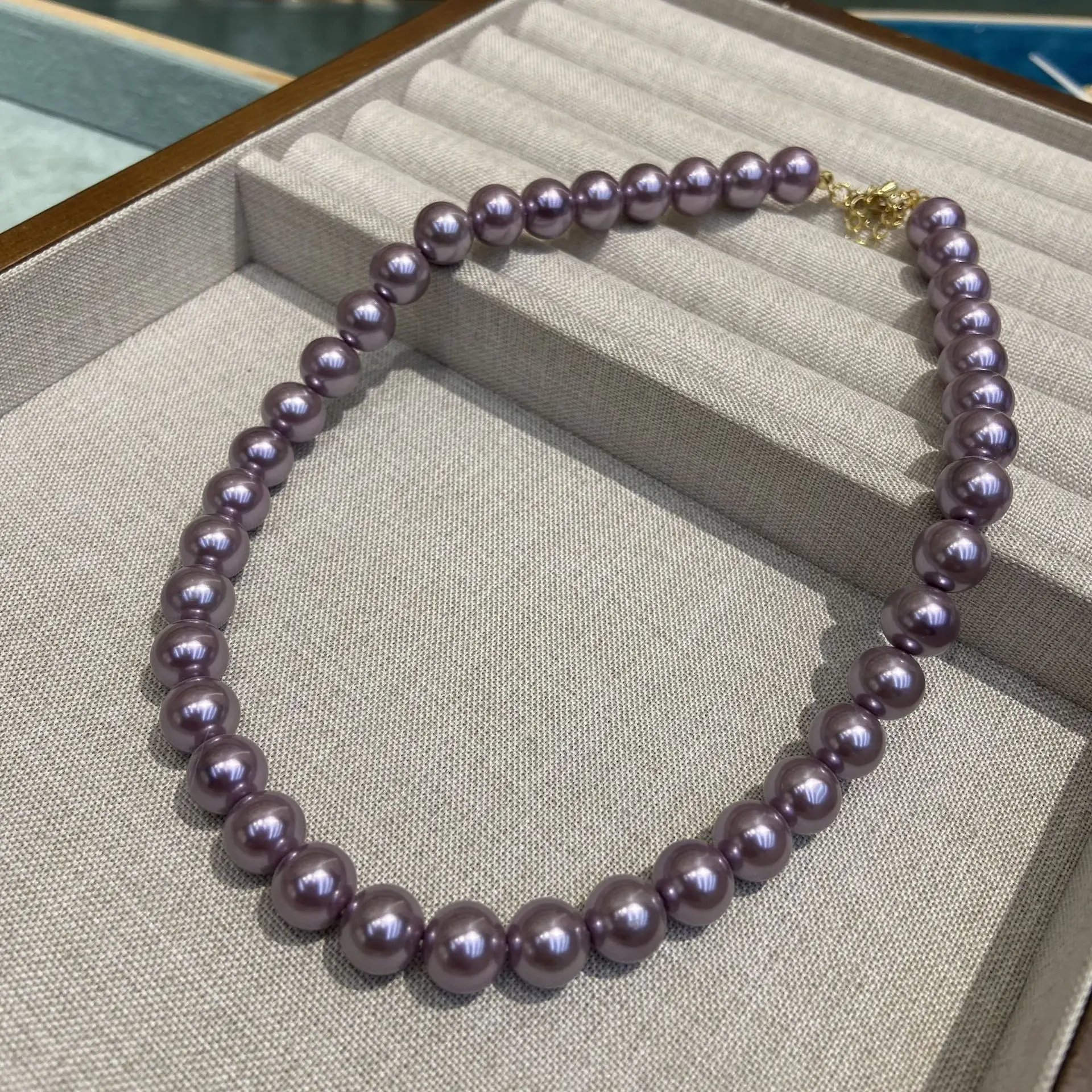 Gentle Purple Pearl Choker Necklace for Women Girl Jewelry Gift 10MM Imitation Pearl Beaded Collar Vintage Party Clavicle Chain