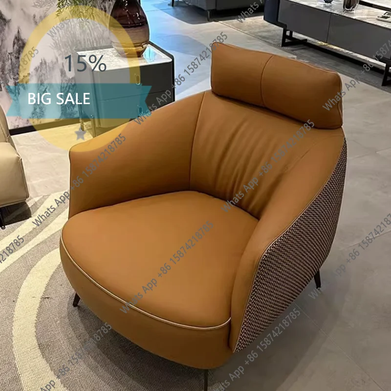 Jo 24 Years New Leisure Chair Sofa Chair Balcony Single Chair Lazy Head Layer Real Cowhide Soft Steel Frame