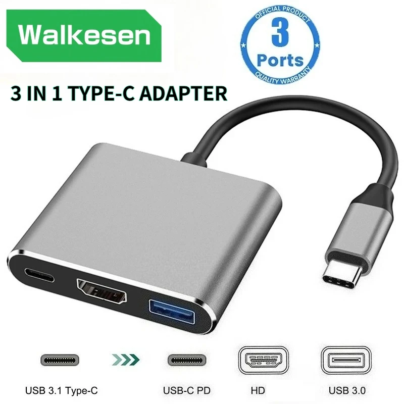 USB C Hub 3 in 1 Adapter Type C to 4K HDTV Converter High Speed Data Transfer Conversion Cable Docking Station For Mobile Phone