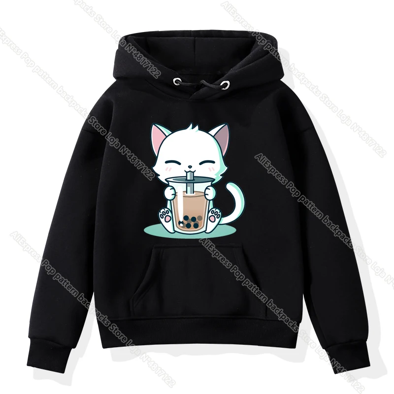 Children The Cute Corgi Panda Cat Drinks Milk Tea Hoodies Kids Toddler Baby Kawaii Cartoon Anime Harajuku Sweatshirts Girl Tops