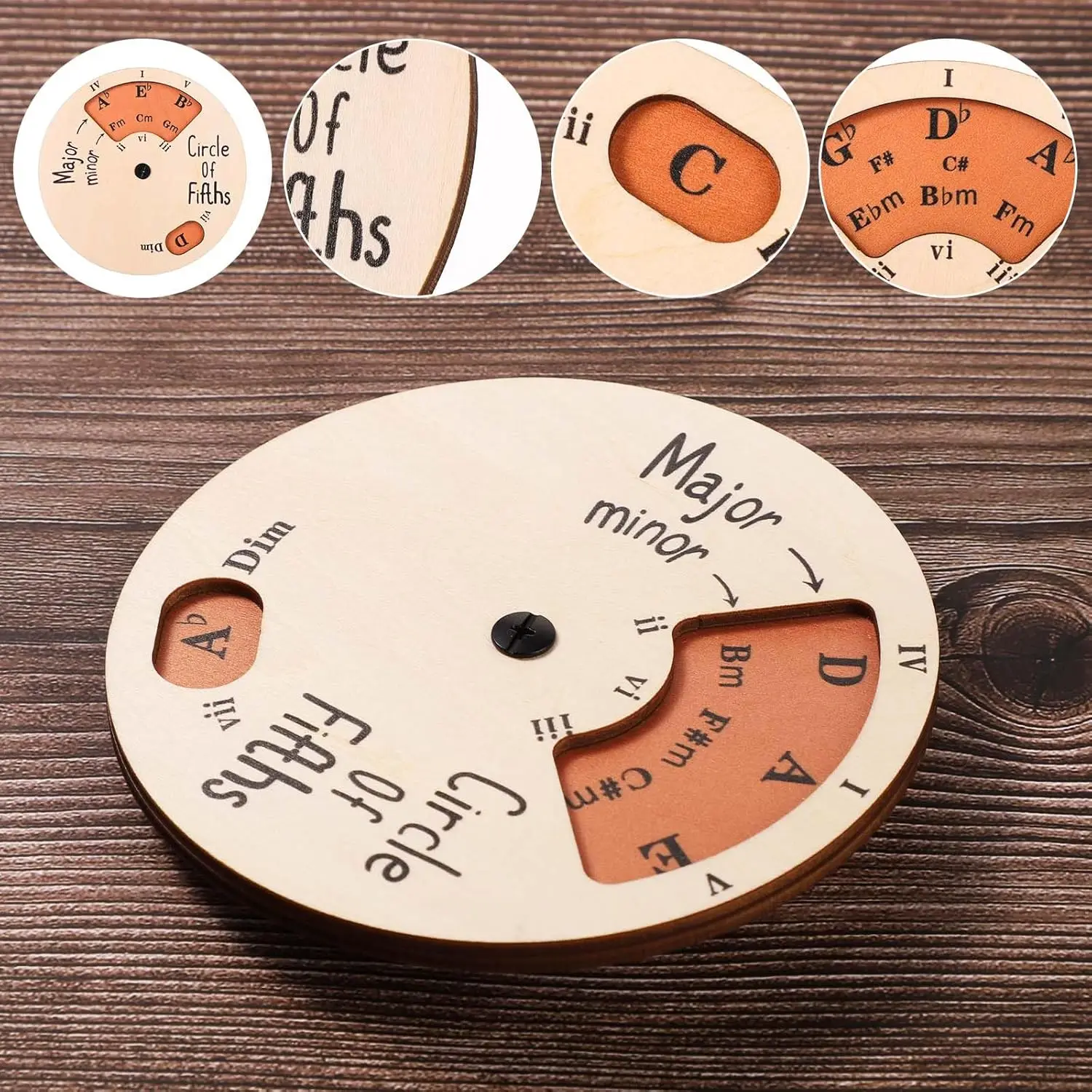 Holz-Melodie-Werkzeug, runder Kreis der Fünfte, Rad, Melodie-Akkord-Werkzeug, Musik-Transpose-Zubehör für Musiker, Anfänger, Songwriter – Detail 7