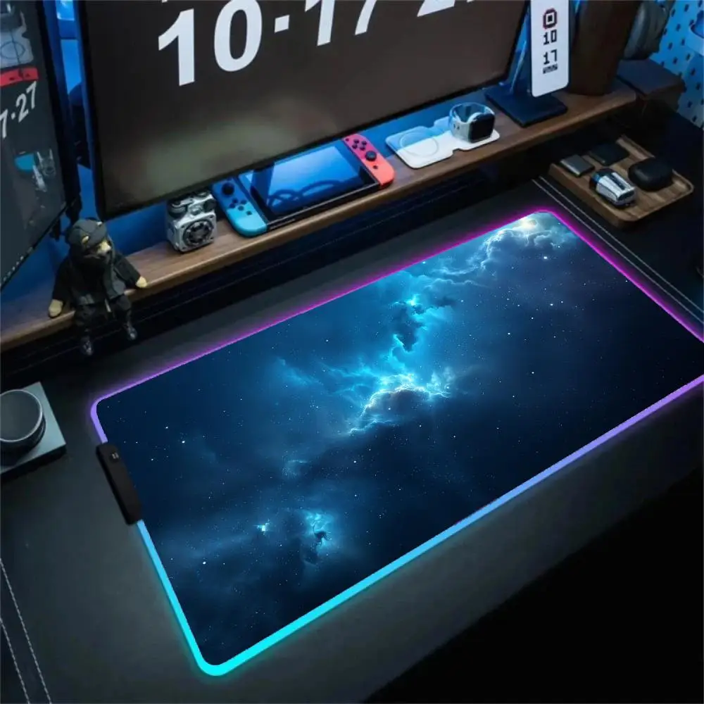 النجوم درب التبانة ماوس الوسادة كبيرة RGB الألعاب ماوس الفأر مصباح ليد حواف مقفلة لعبة اكسسوارات الكمبيوتر لوحة المفاتيح الجدول منصات XXL 90x40 سنتيمتر