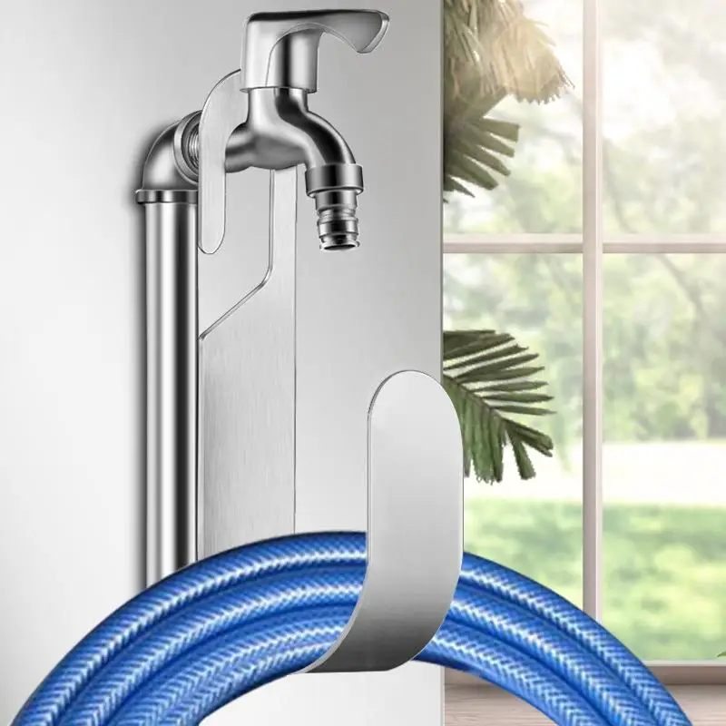 

Stainless Steel Hose Storage Rack Faucet Bracket Wall Mounted for Home Car Wash And Balcony Plumbing Organization