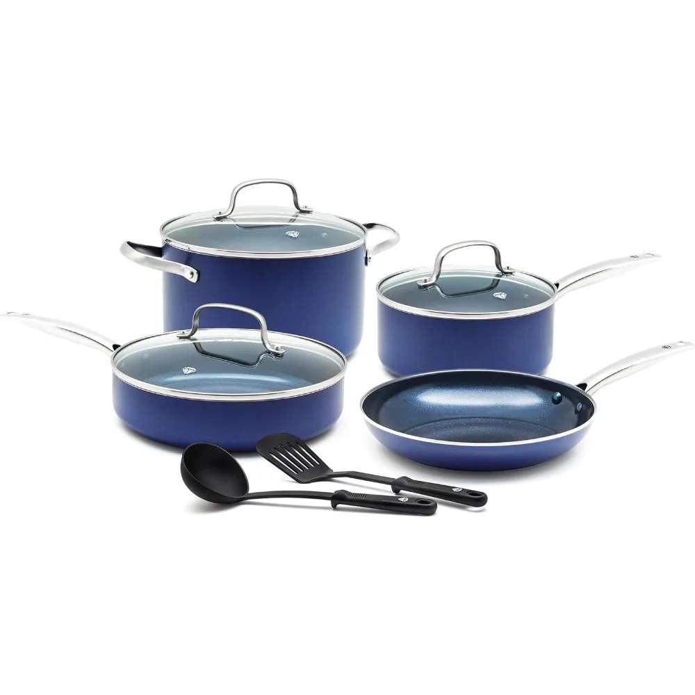 

9 Piece Nonstick Cookware Set, Diamond Ceramic Pots & Pans, Dishwasher & Metal Utensil Safe, Non Toxic PFAS-Free, Kitchen Cooki