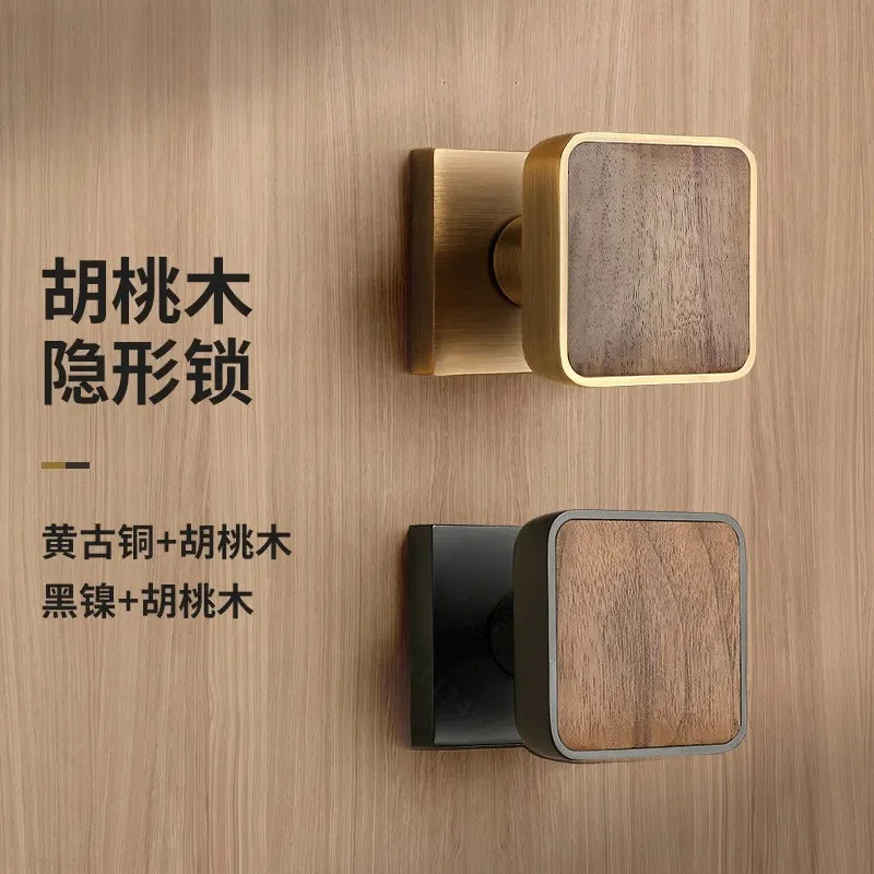 Walnut Invisible Lock for Wooden Door Single Side Handle Hidden Door Hardware for Bedroom Indoor Background Wall Unilateral