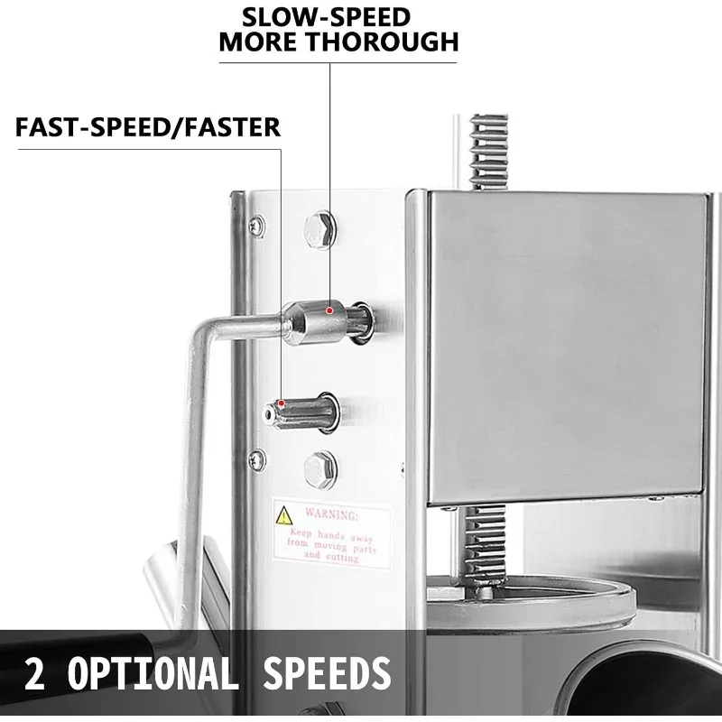 Manual Sausage Stuffer Maker 7L Capacity Two Speed Vertical Meat Filler Stainless Steel with 5 Stuffing Nozzles,