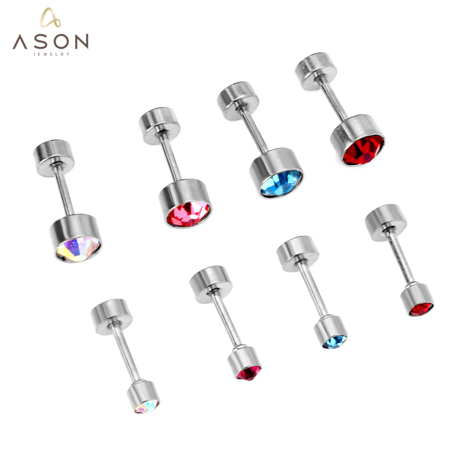 ASONSTEEL Classic Round Cubic Zirconia Piercing Stud Earrings 316L Stainless Steel For Women Crystal Cartilage Earring Jewelry