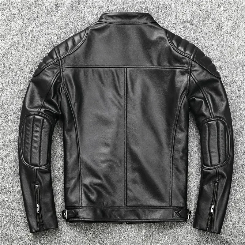 New Leather Jacket Men Motorcycle Biker Spring Genuine Leather Jackets Slim Short Coat Soft Leather Men