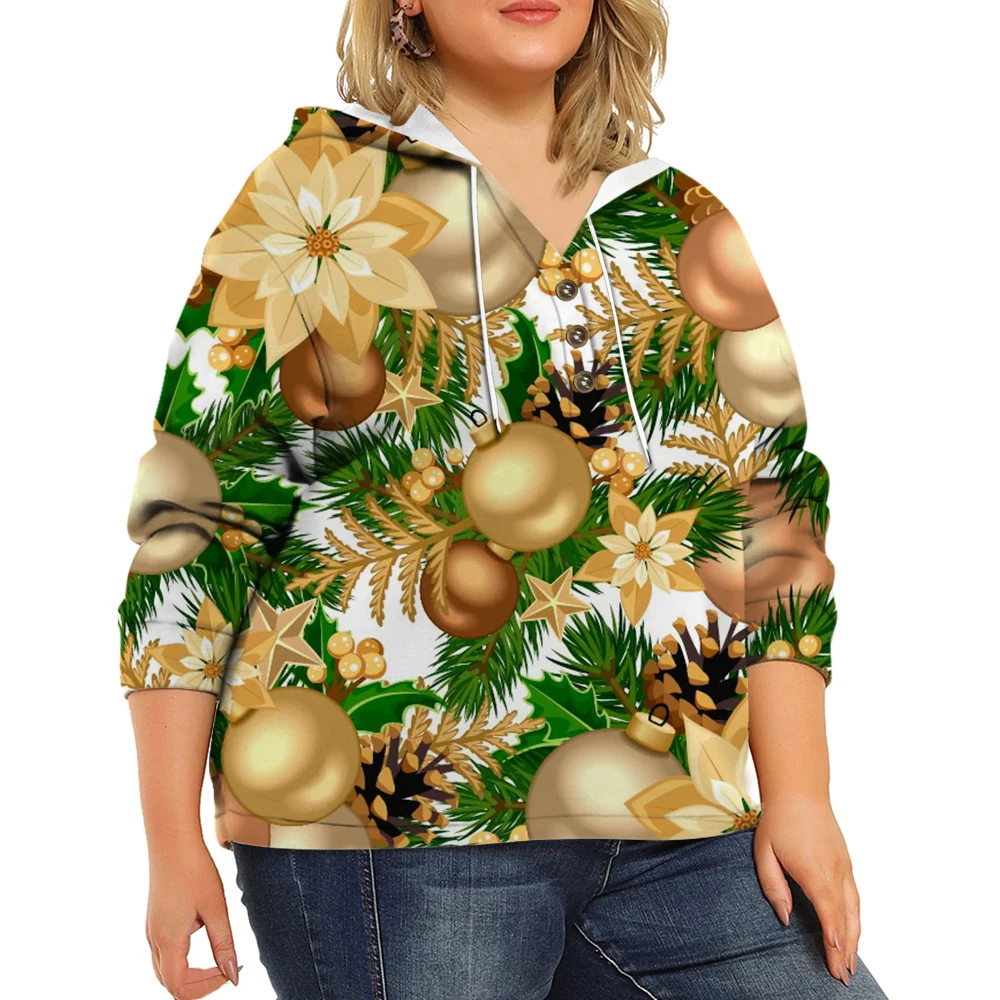 

CLOOCL Hoodie Women Long Sleeve Sweatshirt Colorful Lamp Holly Leaf Flowers Pattern Printed Party Hooded Tops Oversized