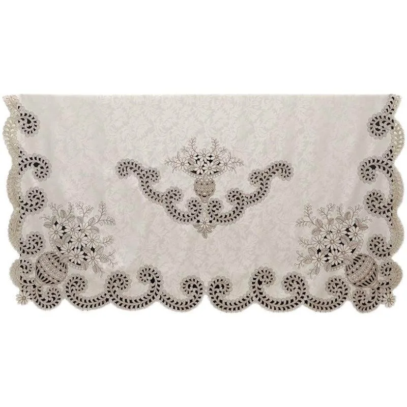 Elegant Embroidered Fabric TV Dust Towel, 55/65/75 Inch Curved LCD Screen Cover, European & Neo-Chinese Floral Home Decor