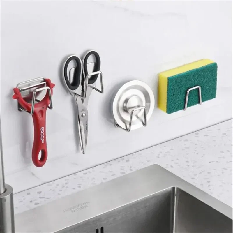 Kitchen Stainless Steel Sink Shelf Sponges Holders Adhesive Drain Drying Rack Wall Hooks Accessories Storage Organizer Tools