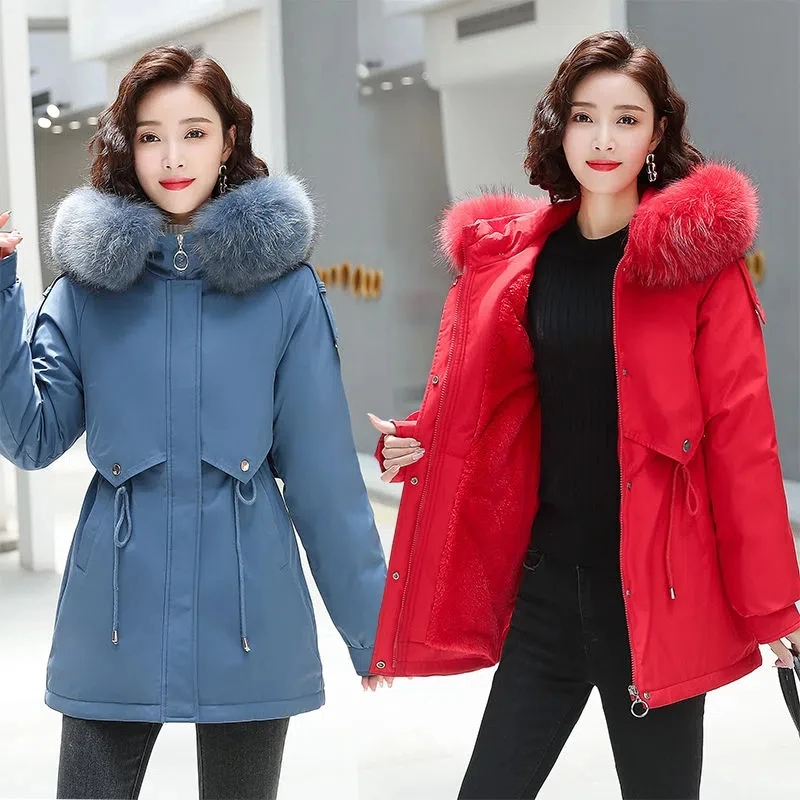 

Women Fleece Coat Winter Jacket Female Thickening Warm Parkas Nice New Femme Large Size Loose Windproof Hood Snow Clothing 4XL C