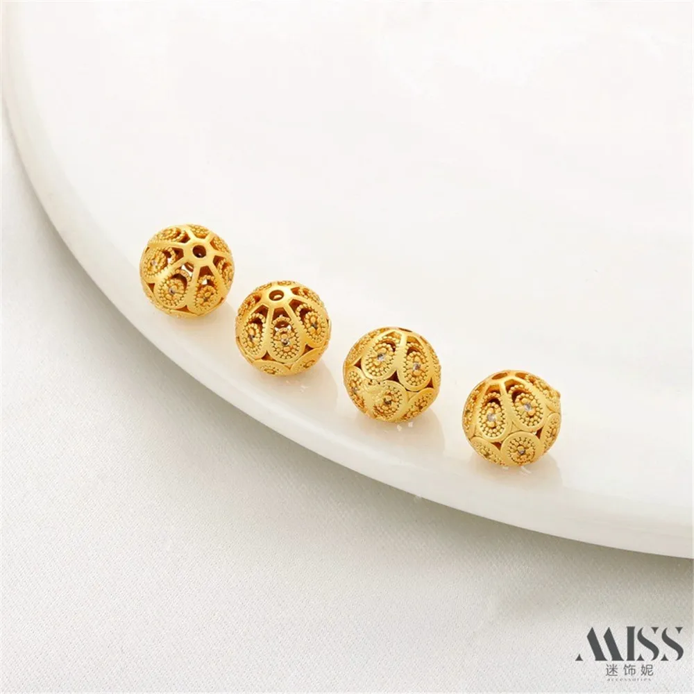 Matte Gold 18K Gold Bag Color Retention Zircon Fancy Hollow Ball Flower Ball DIY Bracelet Accessories