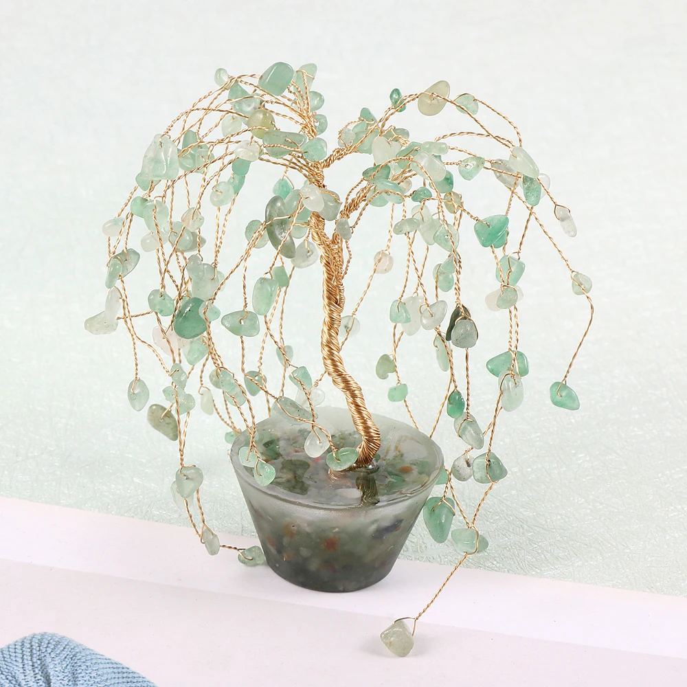 Green Aventurine Tree of Life Balance Lucky Wish Willow Ornament Gemstone Home Decoration Stone Mineral Craft Office Decor Gift solar led lawn lamp home garden atmosphere decoration grass waterproof landscape arrangement smart solar light