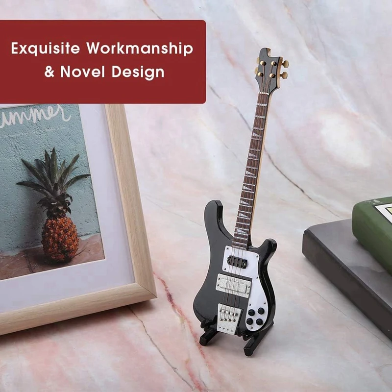 Miniature Bass, Miniature Bass Miniature Guitar With Stand And Case Instrument Model Ornaments For Bookcase, Desk