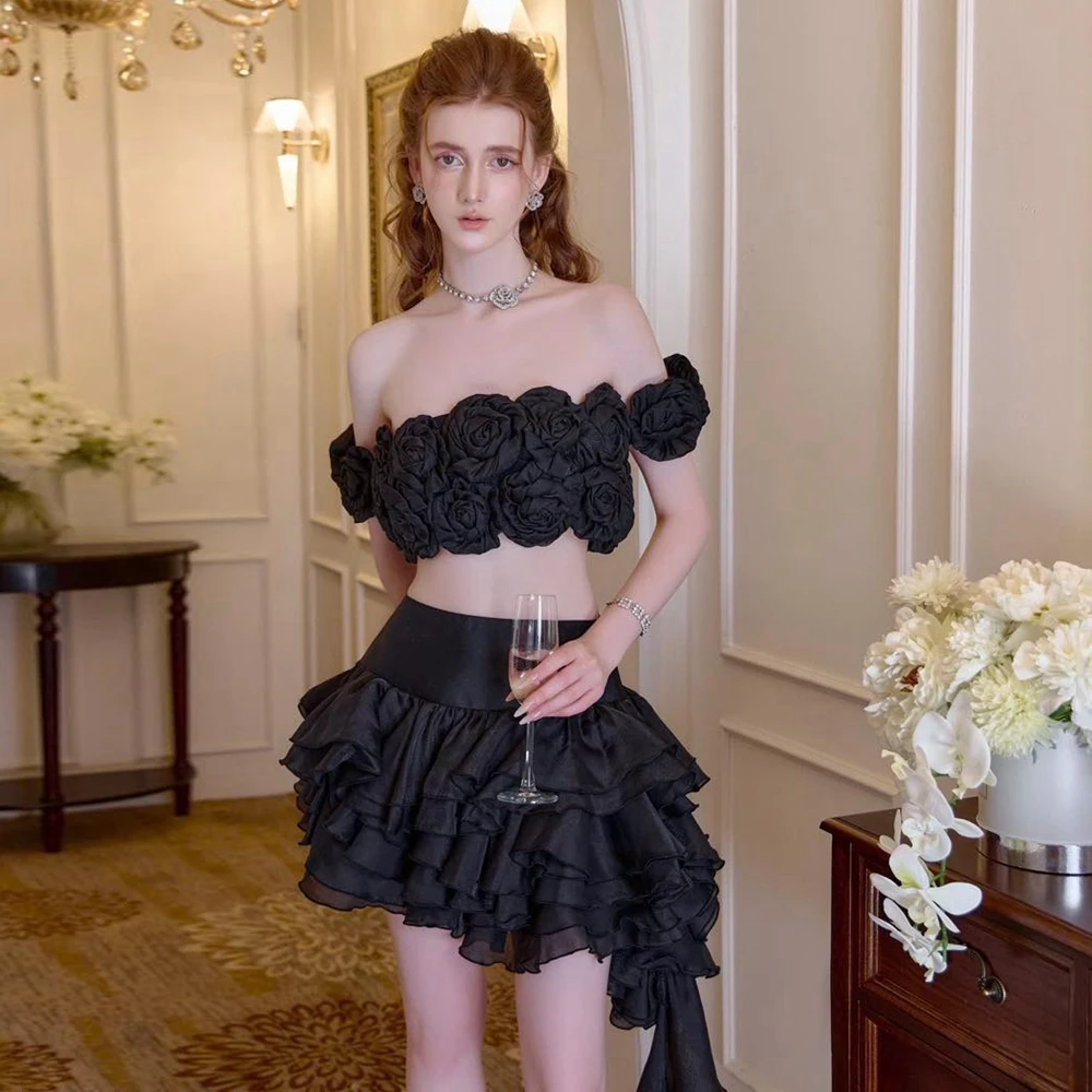 

High Waist Tiered Mesh Mini Bridal Skirts Extra Lush Ruffles Tulle Prom Skirt Customized Charm Black Tulle Cocktail Party Skirt