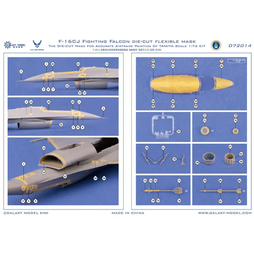 

Galaxy 1/72 Scale F-16CJ Fighting Falcon Die-cut Flexible Mask for Tamiya 60786 Model #D72014