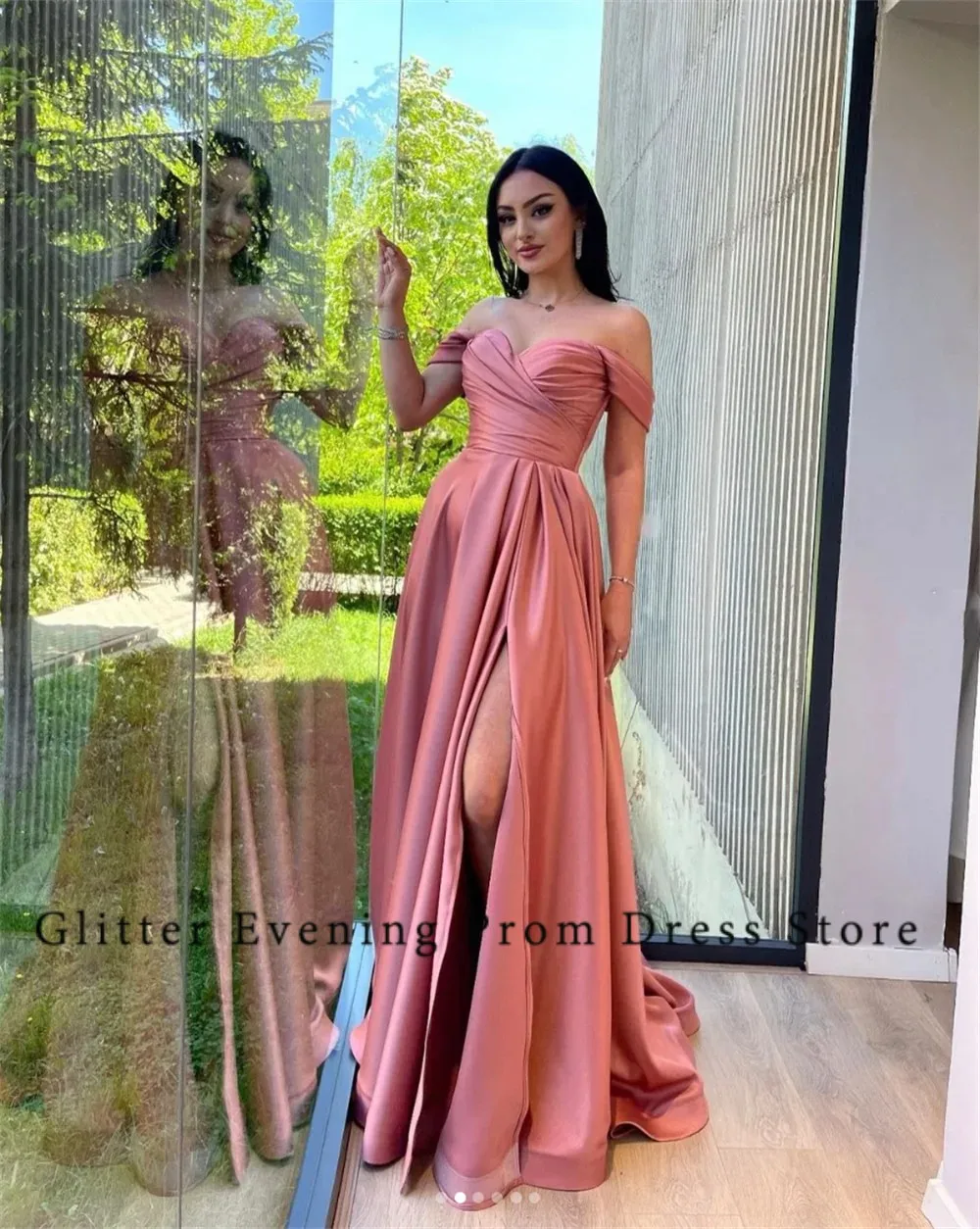 Modern Sexy Prom Dresses For Women Sweetheart A-Line Slide Split Off-Shoulder Satin Pleat Custom Birthday Evening Party Dress