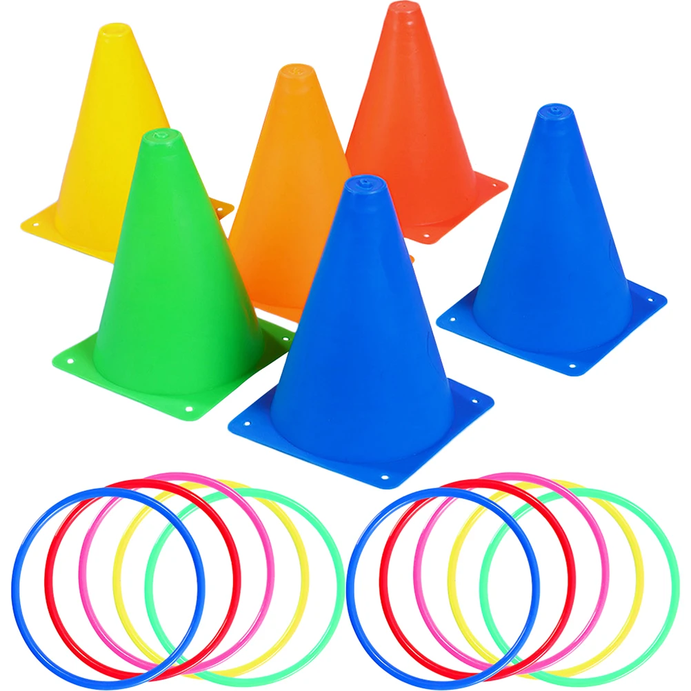 1 Set Traffic Cone Throwing Circle Set Kids Party Games Toys For Leisure Game Ice Cream Cone Throwing Toy Loop Logo Bucket Set